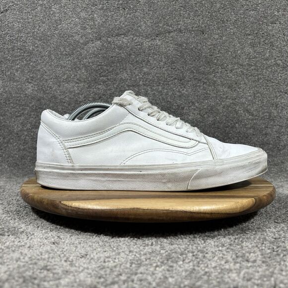 Vans Classic Old Skool Mens Size 11 All White Leather Athletic Skate Shoes Used main image 8